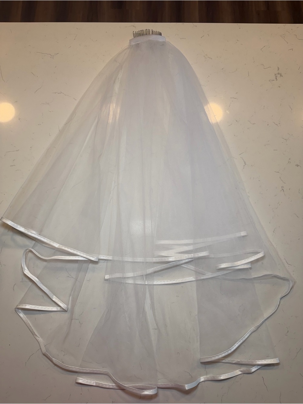 White Bridal Veil with Satin Trim